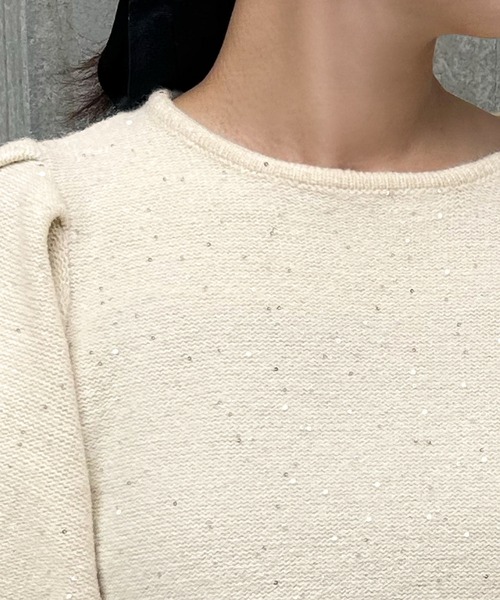 ELFRANK（エルフランク）の「パフスリーブラメニットプルオーバー（ニット/セーター・レディース・オフホワイト/ブラック・FREE）」の3枚目の写真