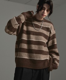 【CIYOT】シミラーカラーボーダービッグシルエットウォッシャブルニット