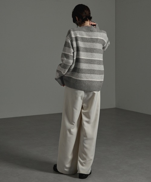 CIYOT(シヨウト)の「【CIYOT】シミラーカラーボーダービッグシルエットウォッシャブルニット(ニット/セーター・レディース・ブラック系/グレー系/アイボリー系/ブラウン系・L/M)」の22枚目の写真