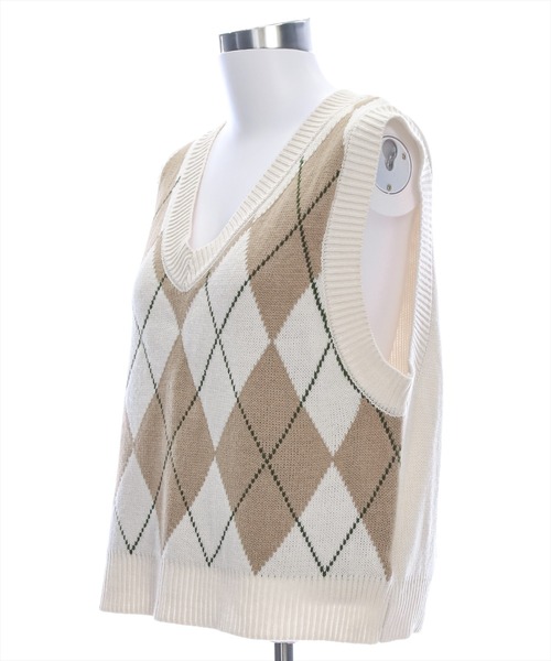 clear（クリア）の「アーガイル柄ベスト [大人 カジュアル 着回し力抜群]≪再入荷≫（ベスト・レディース・ベージュ/ネイビー/アイボリー・F）」の10枚目の写真
