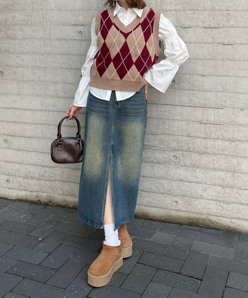 clear（クリア）の「アーガイル柄ベスト [大人 カジュアル 着回し力抜群]≪再入荷≫（ベスト・レディース・ベージュ/ネイビー/アイボリー・F）」の6枚目の写真