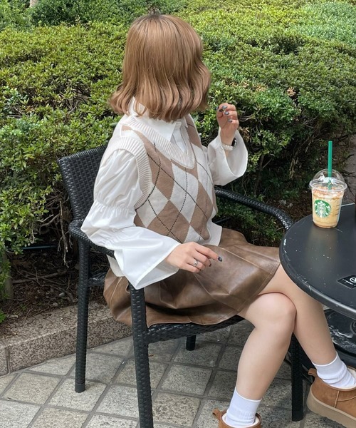 clear（クリア）の「アーガイル柄ベスト [大人 カジュアル 着回し力抜群]≪再入荷≫（ベスト・レディース・ベージュ/ネイビー/アイボリー・F）」の8枚目の写真