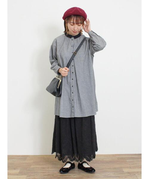 Samansa Mos2（サマンサ モスモス）の「柄アソートレース襟チュニック（シャツ/ブラウス・レディース・チャコールグレー/オフホワイト/ベージュ/マスタード・F）」の9枚目の写真