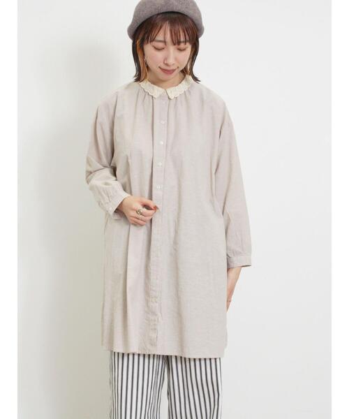 Samansa Mos2（サマンサ モスモス）の「柄アソートレース襟チュニック（シャツ/ブラウス・レディース・チャコールグレー/オフホワイト/ベージュ/マスタード・F）」の12枚目の写真