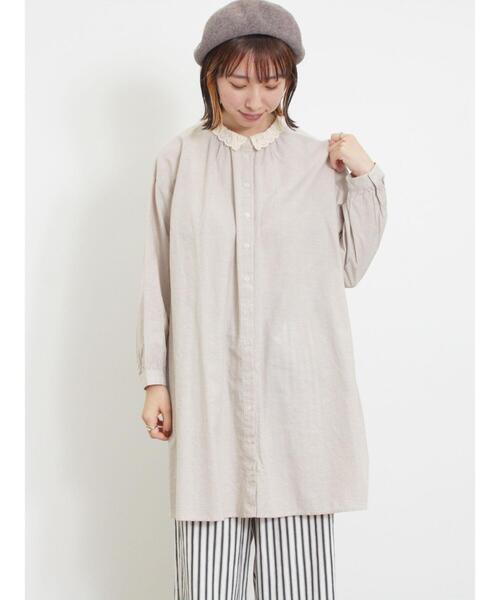 Samansa Mos2（サマンサ モスモス）の「柄アソートレース襟チュニック（シャツ/ブラウス・レディース・チャコールグレー/オフホワイト/ベージュ/マスタード・F）」の13枚目の写真