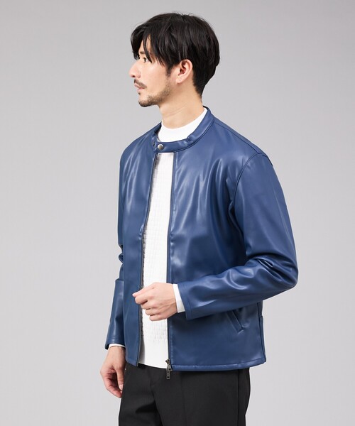 ABAHOUSE GRAY（アバハウスグレイ）の「ネオレザー ポンチ ライダース ジャケット（ライダースジャケット・メンズ・ブラック/グレイッシュベージュ/ライトブラウン/ブラック系その他/ブルー系その他/グレー系その他・46/48/50）」の6枚目の写真