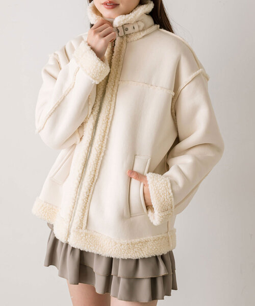 OLIVE des OLIVE(オリーブデオリーブ)の「フェイクムートンブルゾン(ブルゾン・レディース・アイボリー/モカ・FREE)」の3枚目の写真