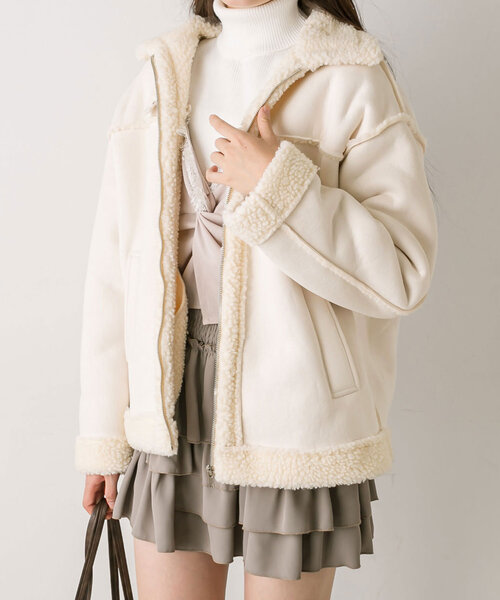 OLIVE des OLIVE(オリーブデオリーブ)の「フェイクムートンブルゾン(ブルゾン・レディース・アイボリー/モカ・FREE)」の5枚目の写真