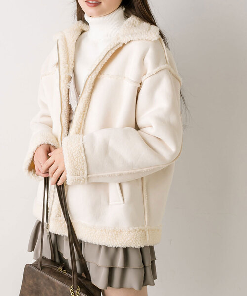 OLIVE des OLIVE(オリーブデオリーブ)の「フェイクムートンブルゾン(ブルゾン・レディース・アイボリー/モカ・FREE)」の6枚目の写真