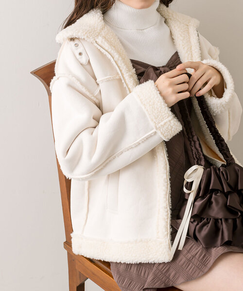 OLIVE des OLIVE(オリーブデオリーブ)の「フェイクムートンブルゾン(ブルゾン・レディース・アイボリー/モカ・FREE)」の8枚目の写真