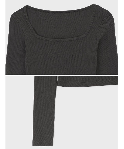 BLACKUP（ブラックアップ）の「[MADE] エリソンリブスクエアネック長袖Tシャツ（Tシャツ/カットソー・レディース・チャコール/ホワイト/ブラック・ONESIZE）」の4枚目の写真