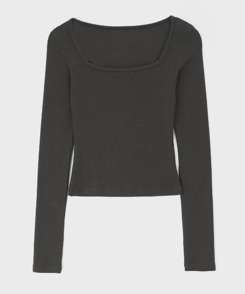 BLACKUP（ブラックアップ）の「[MADE] エリソンリブスクエアネック長袖Tシャツ（Tシャツ/カットソー・レディース・チャコール/ホワイト/ブラック・ONESIZE）」の7枚目の写真