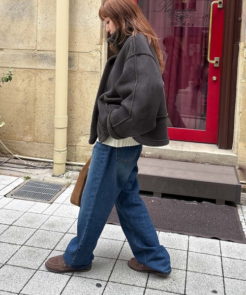 CANAL JEAN(キャナルジーン)の「El mar フェイクムートンジャケット(ムートンコート・レディース・チャコールグレー/クリーム/ブラウン・ONE SIZE)」の7枚目の写真