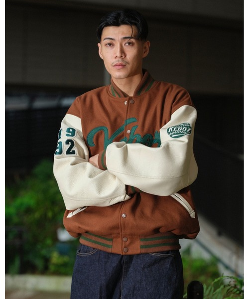 KEBOZ（ケボズ）の「MELTON & LEATHER VARSITY JACKET（スタジャン・メンズ・ブラウン/ブラック/ブルーグレー・M/L/XL）」の12枚目の写真