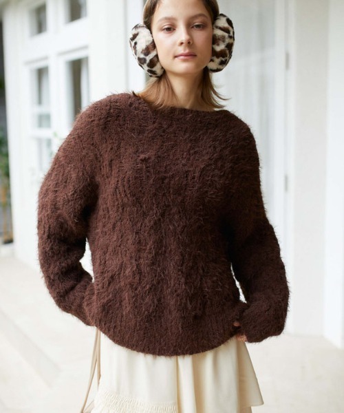 archives（アルシーヴ）の「フェザーモールケーブルルーズニット（ニット/セーター・レディース・アイボリー/ワインレッド/ブラウン/ブルー・MEDIUM）」の5枚目の写真