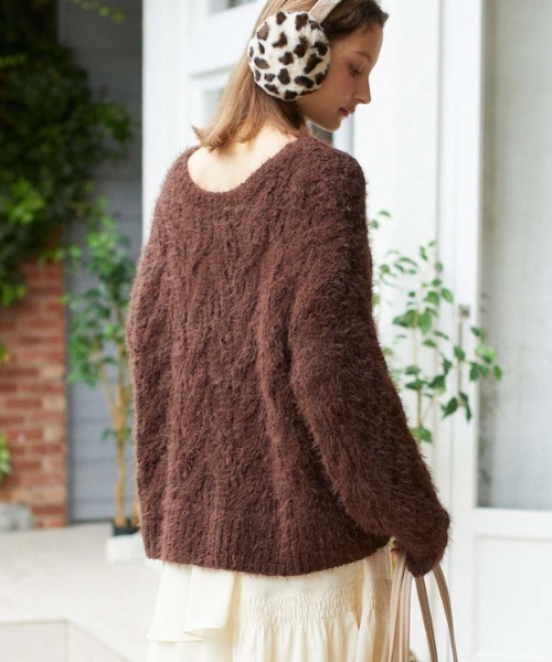 archives（アルシーヴ）の「フェザーモールケーブルルーズニット（ニット/セーター・レディース・アイボリー/ワインレッド/ブラウン/ブルー・MEDIUM）」の7枚目の写真