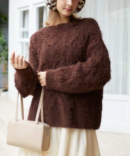 archives（アルシーヴ）の「フェザーモールケーブルルーズニット（ニット/セーター・レディース・アイボリー/ワインレッド/ブラウン/ブルー・MEDIUM）」の8枚目の写真