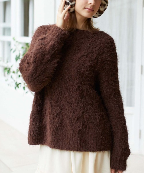 archives（アルシーヴ）の「フェザーモールケーブルルーズニット（ニット/セーター・レディース・アイボリー/ワインレッド/ブラウン/ブルー・MEDIUM）」の9枚目の写真