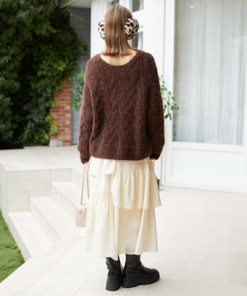 archives（アルシーヴ）の「フェザーモールケーブルルーズニット（ニット/セーター・レディース・アイボリー/ワインレッド/ブラウン/ブルー・MEDIUM）」の12枚目の写真