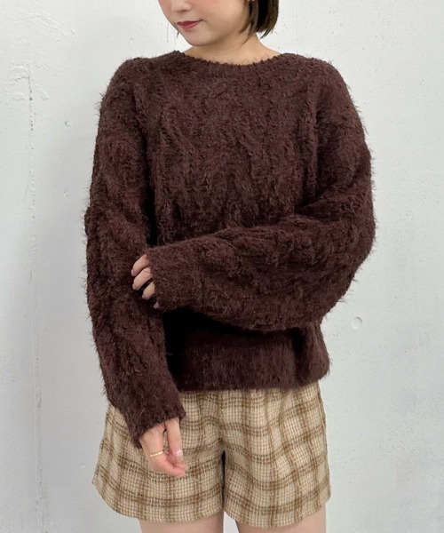 archives（アルシーヴ）の「フェザーモールケーブルルーズニット（ニット/セーター・レディース・アイボリー/ワインレッド/ブラウン/ブルー・MEDIUM）」の13枚目の写真