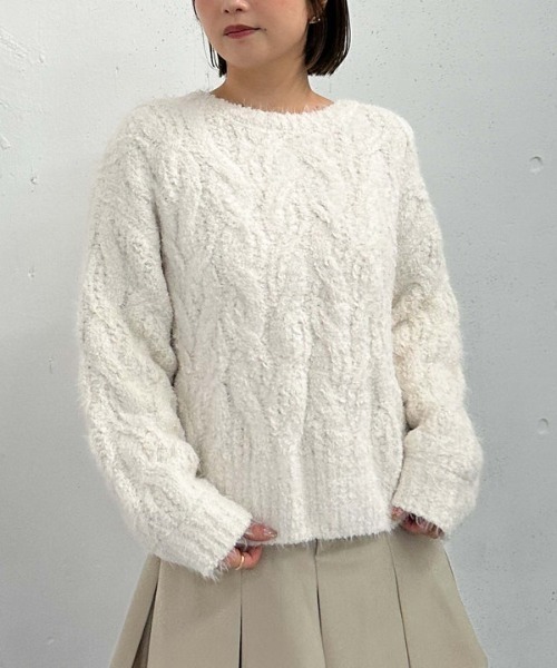 archives（アルシーヴ）の「フェザーモールケーブルルーズニット（ニット/セーター・レディース・アイボリー/ワインレッド/ブラウン/ブルー・MEDIUM）」の16枚目の写真