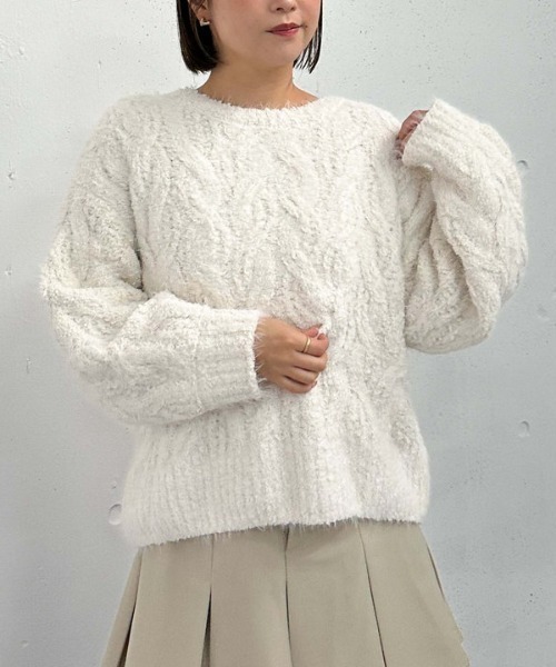 archives（アルシーヴ）の「フェザーモールケーブルルーズニット（ニット/セーター・レディース・アイボリー/ワインレッド/ブラウン/ブルー・MEDIUM）」の17枚目の写真
