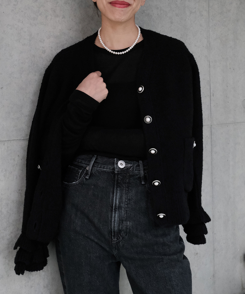 Maison IENA Tweedyニットジャケット メゾンイエナ　ブラック IENA（イエナ）の「Maison IENA Tweedyニットジャケット（カーディガン