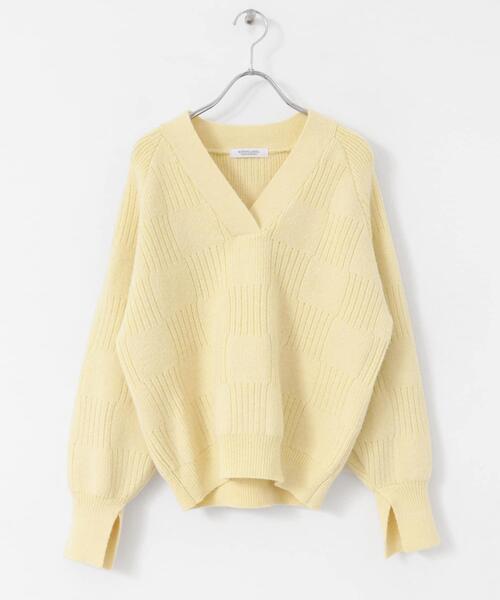 URBAN RESEARCH Sonny Label(アーバンリサーチサニーレーベル)の「Vネック配色スクエアパターンニット(ニット/セーター・レディース・ホワイト系その他/ベージュ系その他/ブルー系その他・FREE)」の7枚目の写真