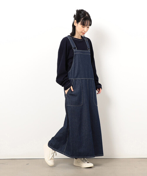 ONIGIRI（オニギリ）の「デニムジャンパースカート（ワンピース・レディース・ネイビー/サックスブルー・FREE）」の7枚目の写真