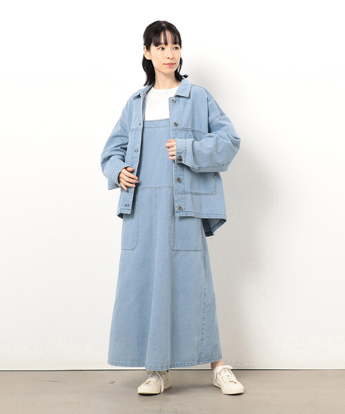 ONIGIRI（オニギリ）の「デニムジャンパースカート（ワンピース・レディース・ネイビー/サックスブルー・FREE）」の10枚目の写真