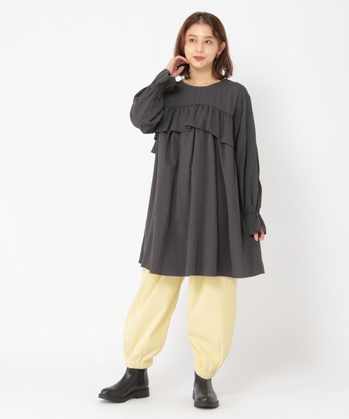 studio CLIP（スタディオクリップ）の「イージーコール裾ゴムパンツ[プチ・プラスサイズあり]（その他パンツ・レディース・グレー/アイボリー/ライトグレー/イエロー・LARGE/ﾌﾘｰ(L)/MEDIUM/PF）」の9枚目の写真