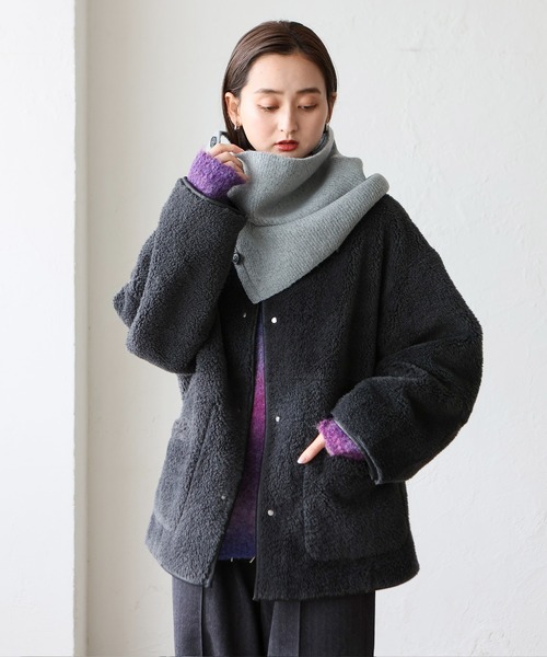 VitaFelice（ヴィータフェリーチェ）の「ボタン付き3WAYネックウォーマー（ストール/ショール・レディース・グレー/ブラック/アイボリー・FREE）」の3枚目の写真