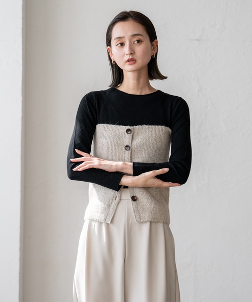 VitaFelice（ヴィータフェリーチェ）の「ボタン付き3WAYネックウォーマー（ストール/ショール・レディース・グレー/ブラック/アイボリー・FREE）」の2枚目の写真