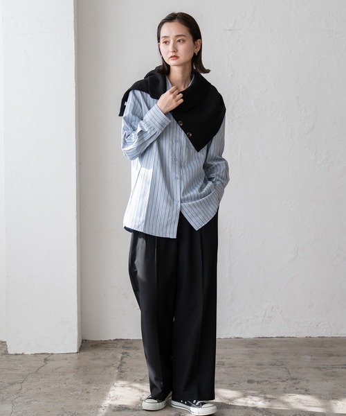 VitaFelice（ヴィータフェリーチェ）の「ボタン付き3WAYネックウォーマー（ストール/ショール・レディース・グレー/ブラック/アイボリー・FREE）」の14枚目の写真