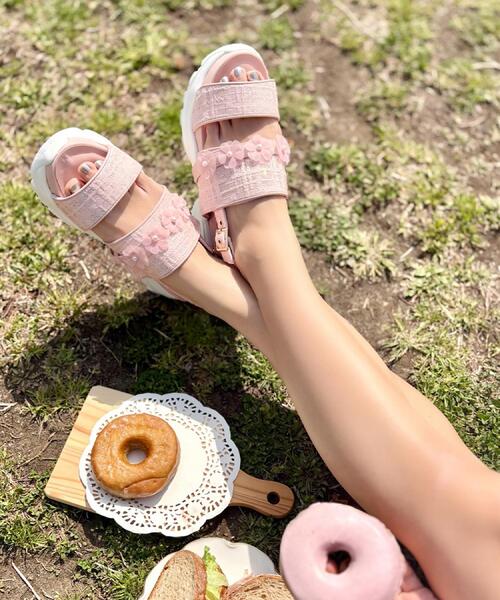 セール】ツイード風フラワーベルトスポサン（サンダル）｜ESPERANZA