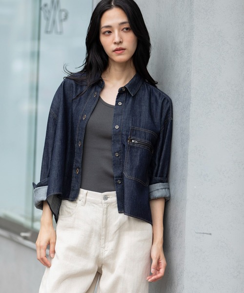 セール】デニム＆ヒッコリーシャツアウター（シャツ/ブラウス