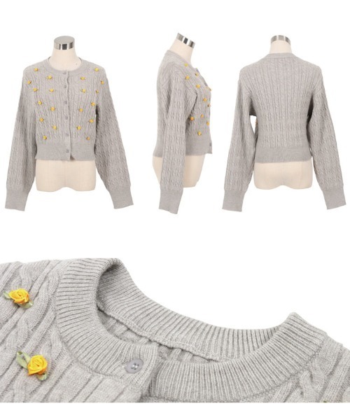 KOBE LETTUCE（コウベレタス）の「フラワーモチーフケーブルニットカーディガン（カーディガン/ボレロ・レディース・イエロー系/ネイビー系/グレー系/アイボリー系・M）」の10枚目の写真