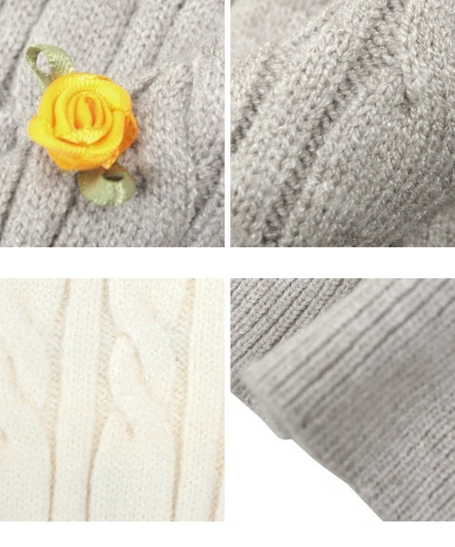 KOBE LETTUCE（コウベレタス）の「フラワーモチーフケーブルニットカーディガン（カーディガン/ボレロ・レディース・イエロー系/ネイビー系/グレー系/アイボリー系・M）」の9枚目の写真