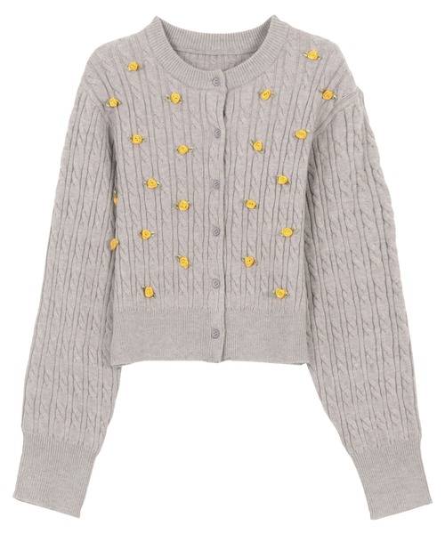 KOBE LETTUCE（コウベレタス）の「フラワーモチーフケーブルニットカーディガン（カーディガン/ボレロ・レディース・イエロー系/ネイビー系/グレー系/アイボリー系・M）」の8枚目の写真