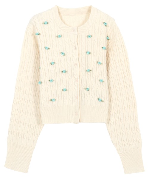 KOBE LETTUCE（コウベレタス）の「フラワーモチーフケーブルニットカーディガン（カーディガン/ボレロ・レディース・イエロー系/ネイビー系/グレー系/アイボリー系・M）」の7枚目の写真