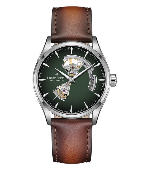 HAMILTON（ハミルトン）の「HAMILTON [ハミルトン] 腕時計 Jazzmaster （ジャズマスター） Open Heart オート 自動巻き 42MM グリーン×ブラウン（アナログ腕時計・メンズ・グリーン・FREE）」の2枚目の写真