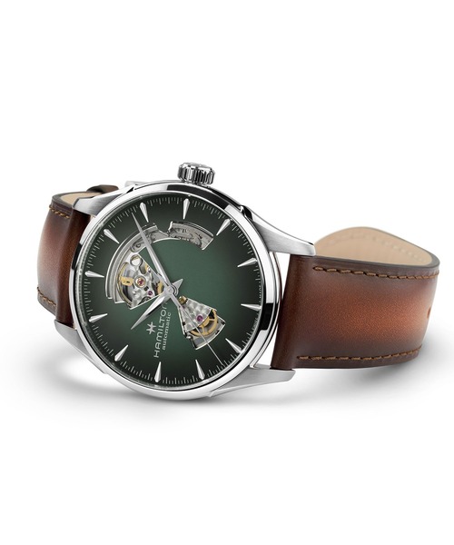 HAMILTON（ハミルトン）の「HAMILTON [ハミルトン] 腕時計 Jazzmaster （ジャズマスター） Open Heart オート 自動巻き 42MM グリーン×ブラウン（アナログ腕時計・メンズ・グリーン・FREE）」の3枚目の写真