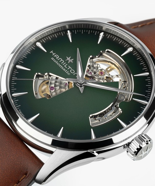 HAMILTON（ハミルトン）の「HAMILTON [ハミルトン] 腕時計 Jazzmaster （ジャズマスター） Open Heart オート 自動巻き 42MM グリーン×ブラウン（アナログ腕時計・メンズ・グリーン・FREE）」の6枚目の写真
