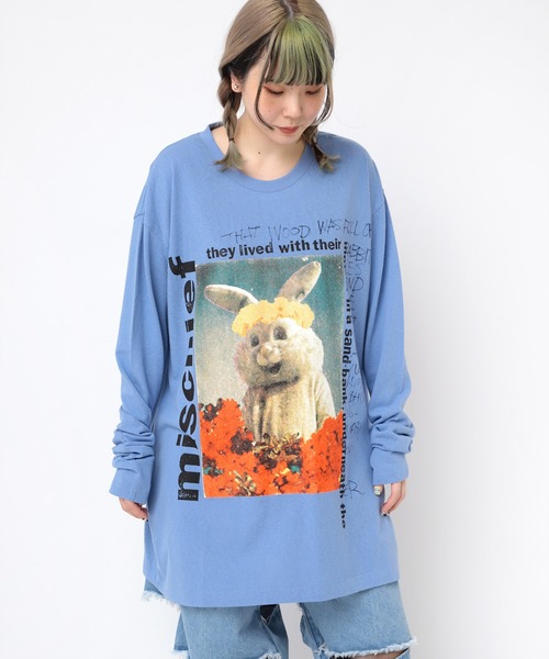 RNA(アールエヌエー)の「M2387 フラワーラビットロングT(Tシャツ/カットソー・レディース・ホワイト/ブルー・MEDIUM)」の5枚目の写真