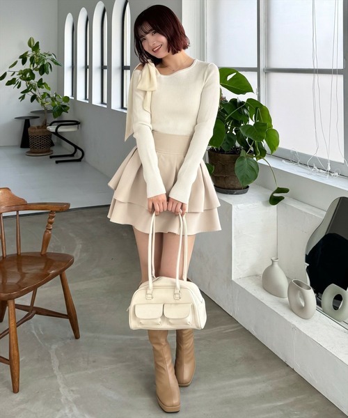 clear（クリア）の「ハイウエストフレアミニスカート[着回し力万能 ガーリー ふんわり]≪再入荷≫（スカート・レディース・ライトベージュ/ブラック/グレー/ブラック系その他/ホワイト系その他/ブラウン・F）」の19枚目の写真