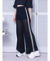 透かし編みラインニットワイドパンツ（セットアップ可能）