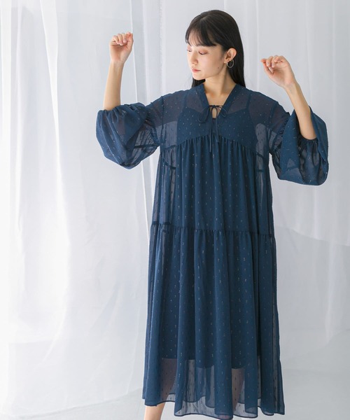 URBAN RESEARCH ROSSO WOMEN（アーバンリサーチ　ロッソ）の「カットジャガードティアードワンピース（ワンピース・レディース・ブルー/ブラック・FREE）」の14枚目の写真