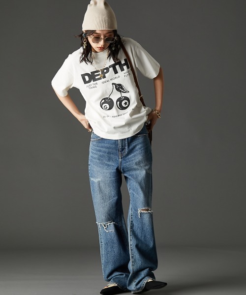 GEVS.（ジェイヴィス）の「綿100％ピグメント染チェリープリントTシャツ＜大きいサイズ有＞GEVS.（Tシャツ/カットソー・レディース・ピンク/ブラック/オフホワイト・M/L/LL/3L/4L/5L）」の6枚目の写真