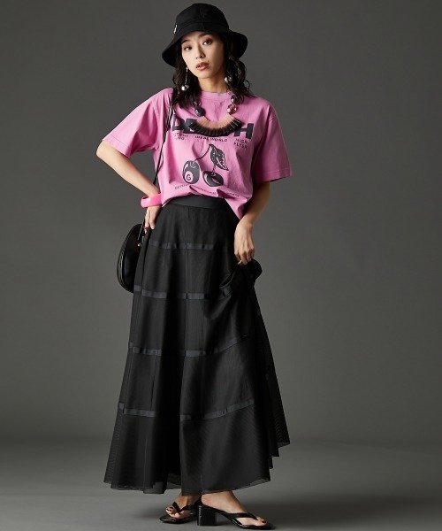 GEVS.（ジェイヴィス）の「綿100％ピグメント染チェリープリントTシャツ＜大きいサイズ有＞GEVS.（Tシャツ/カットソー・レディース・ピンク/ブラック/オフホワイト・M/L/LL/3L/4L/5L）」の11枚目の写真