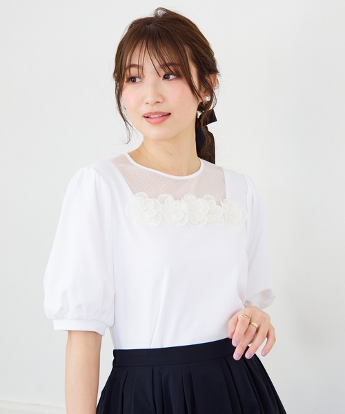 Rose Tiara(ローズティアラ)の「ドットチュールカットソー(Tシャツ/カットソー・レディース・オレンジ/ブラック/オフホワイト・38/42/46)」の8枚目の写真